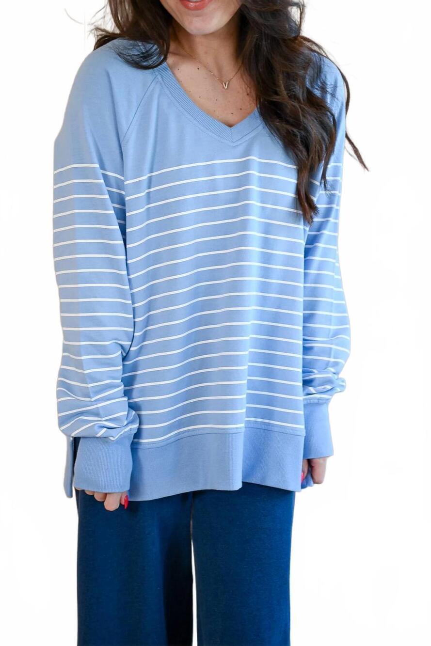NEW Z SUPPLY women's maple street v neck top in stripe sky